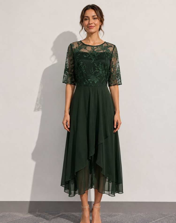 Lace Sleeve Midi Dress