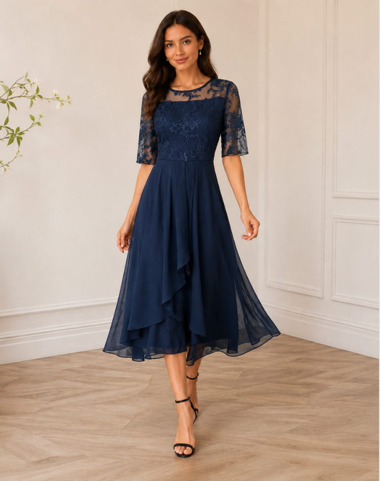 Lace Sleeve Midi Dress