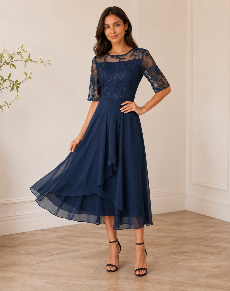 Lace Sleeve Midi Dress