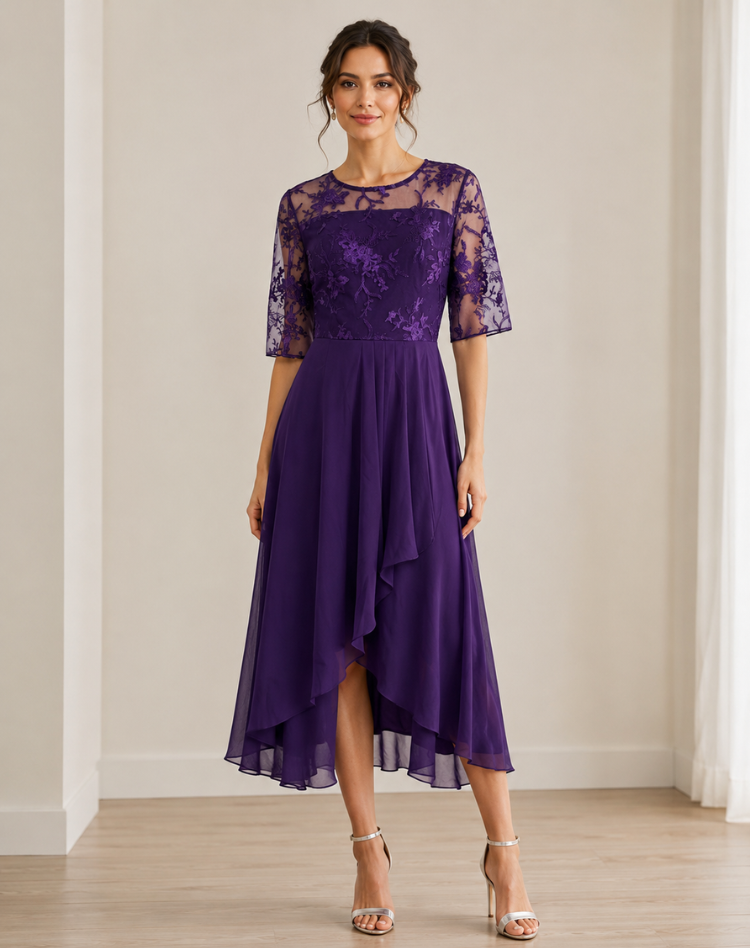 Lace Sleeve Midi Dress
