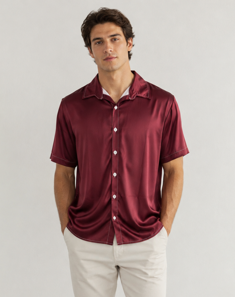 Linen Blend Short Sleeve Shirt for Men Relaxed Fit Button Up Breathable Summer