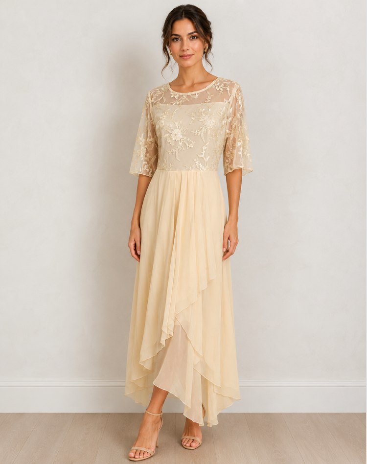 Lace Sleeve Midi Dress
