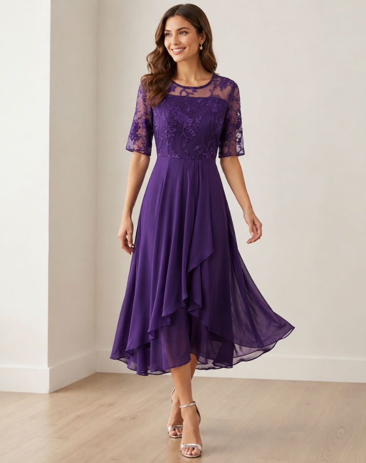 Lace Sleeve Midi Dress