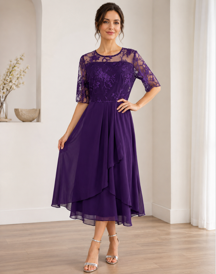 Lace Sleeve Midi Dress