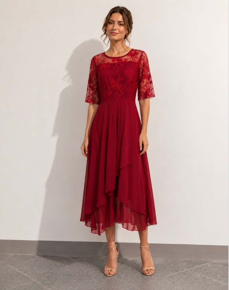 Lace Sleeve Midi Dress